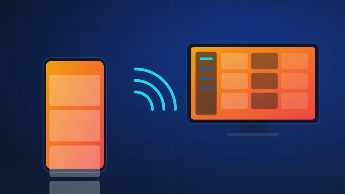 Smartphone envoyant une vidéo vers un téléviseur avec des ondes de diffusion