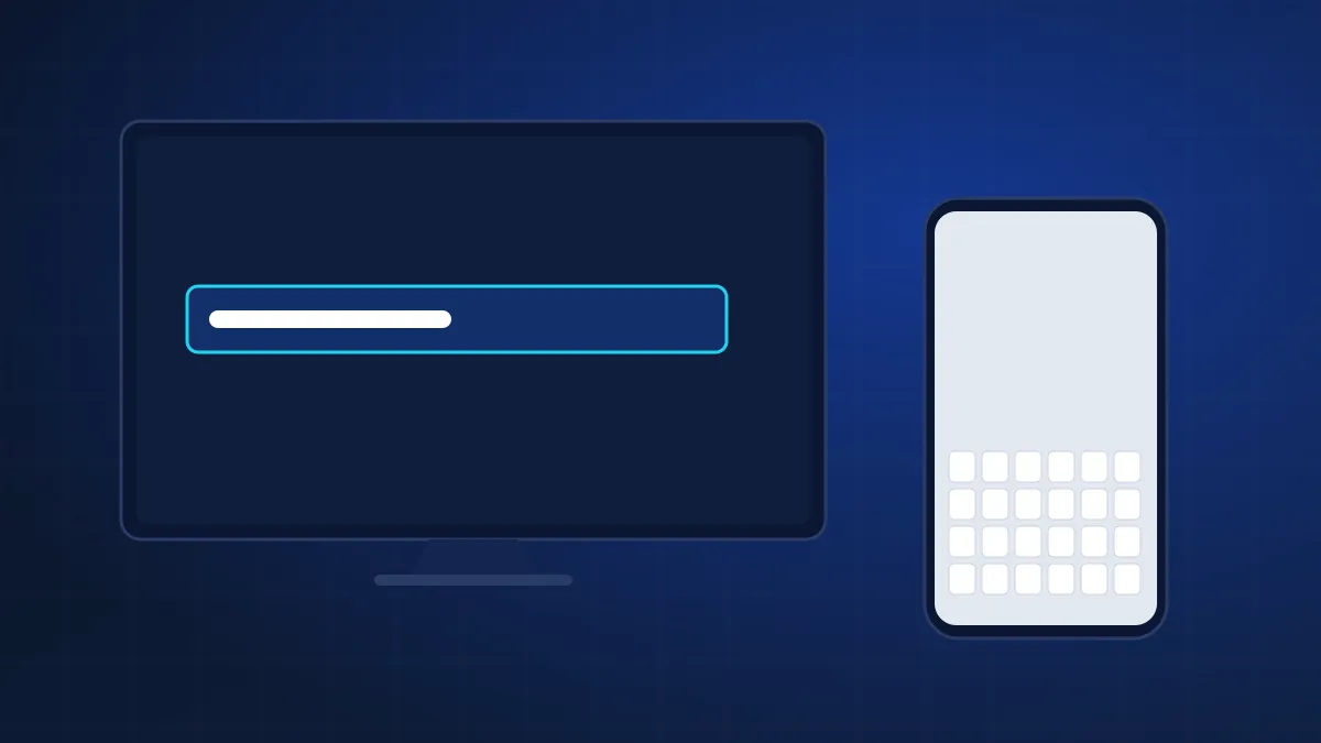Smartphone affichant un clavier virtuel devant un téléviseur avec un champ de saisie